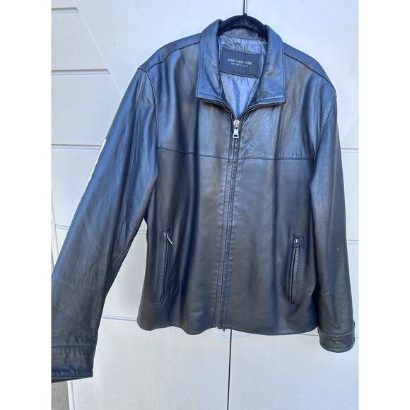 Marc New York Men's Black Zip Leather Jacket size L Moto Classic - Picture 2 of 10